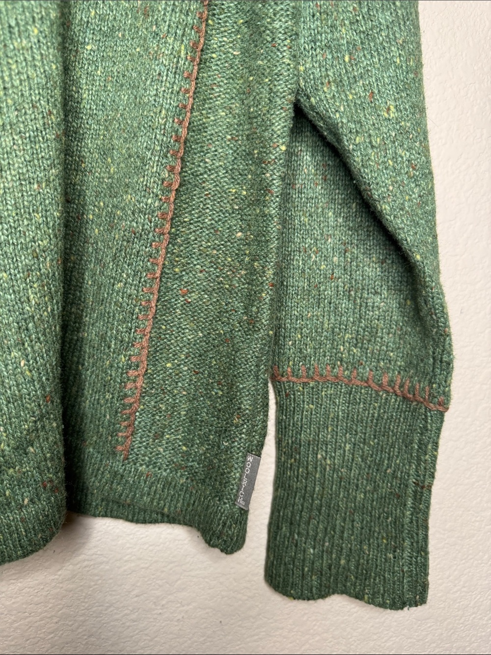 Woolrich Green Half-Zip Cowl Sweater with Subtle Tan Stitching - Picture 4 of 6